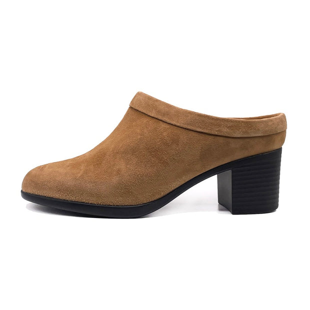 Collared Mule - Caramel Suede